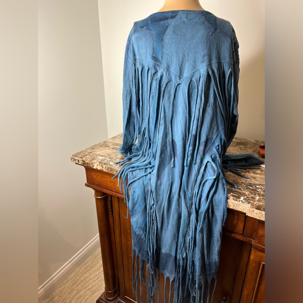 NWT Live And Let Live Teal Open Front Fringe Tassel Waterfall Cardigan Size M